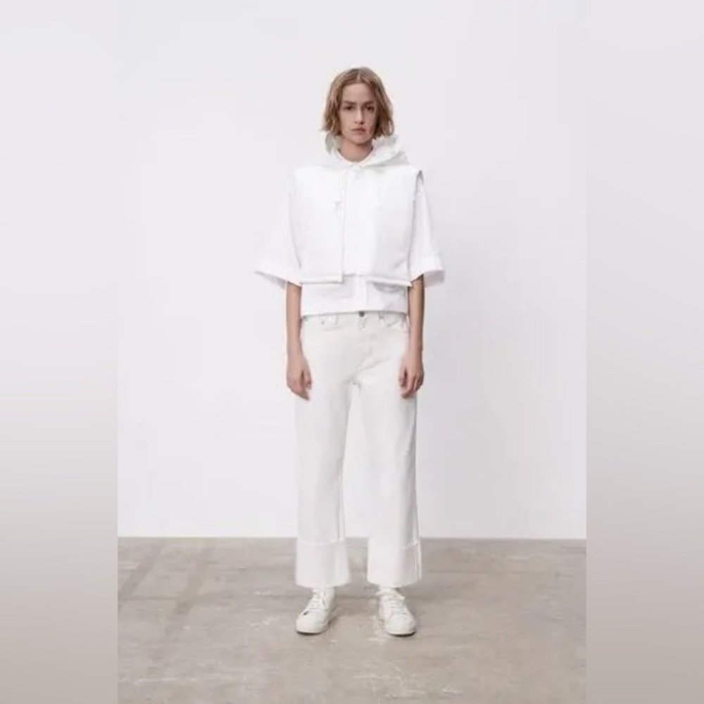 ZARA High Rise WideTurn Up Leg Jeans Oyster White Size 2